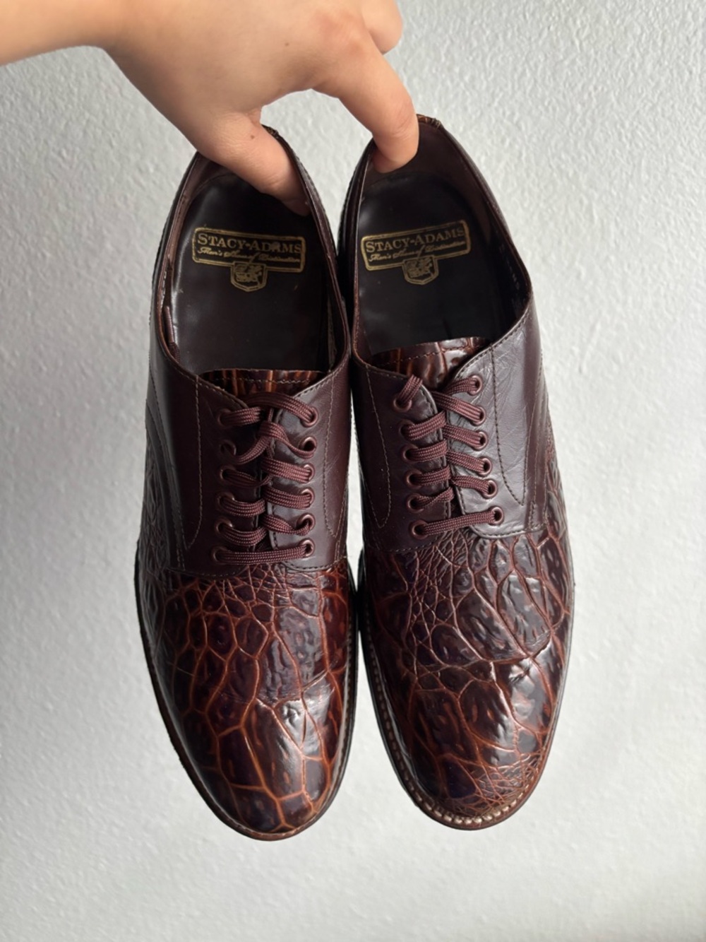 Stacy Adams Dark Brown Croc-Embossed Leather Oxfords